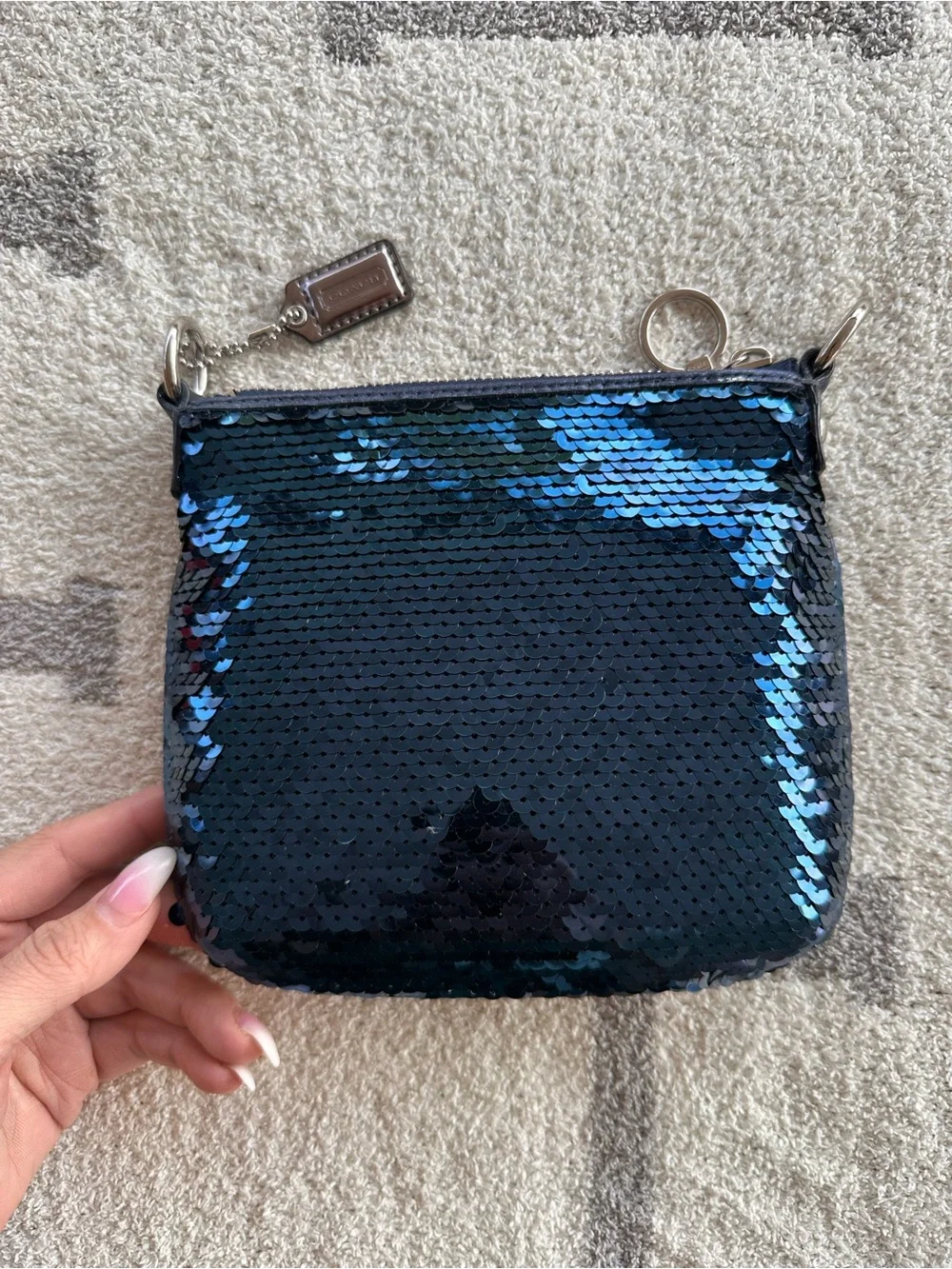 Coach Blue Sequin Wristlet Pouch